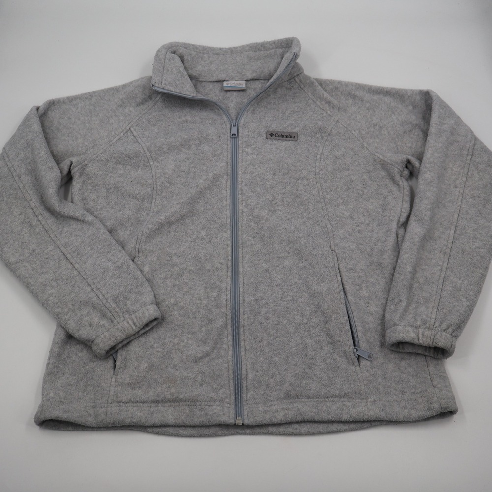 Columbia Benton Springs Fleece Jacket Womens L Grey Full Zip Mock Neck XL6578